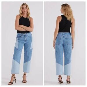 etica - sai paneled work galara jeans two tone ankle crop wide leg revolve